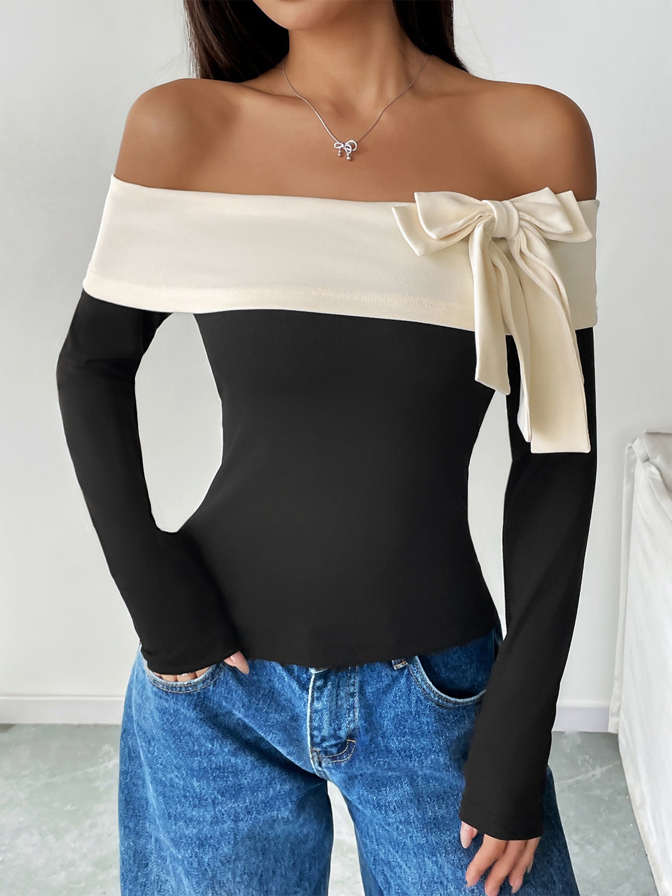 The Marga Satin Bow Off-Shoulder Top